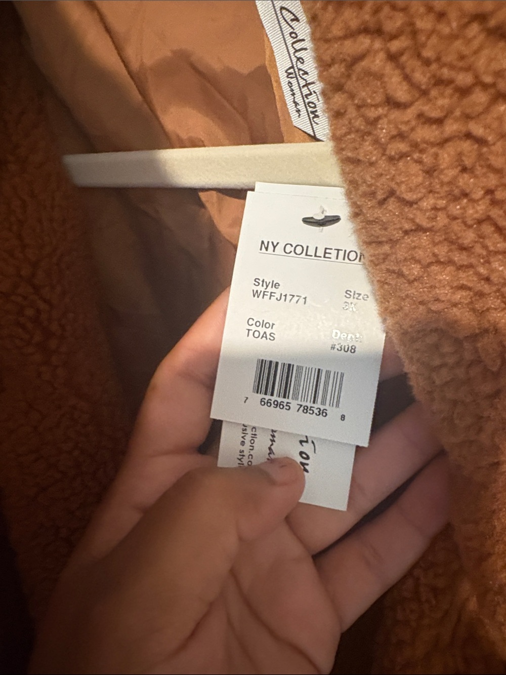NY Collection Plush Teddy Coat in Rust Brown - Picture 6 of 6